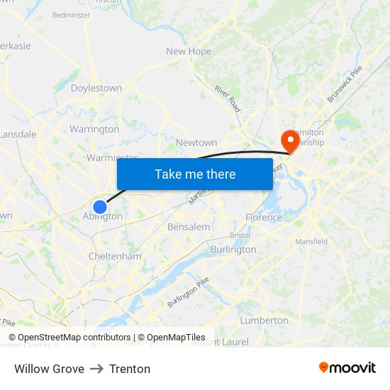 Willow Grove to Trenton map