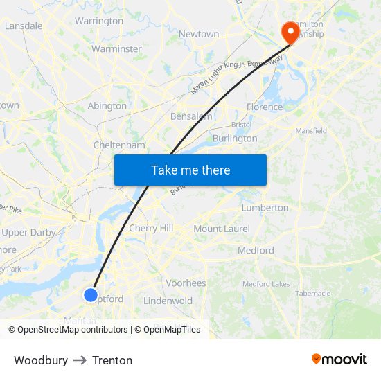 Woodbury to Trenton map