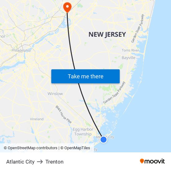 Atlantic City to Trenton map