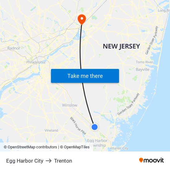 Egg Harbor City to Trenton map