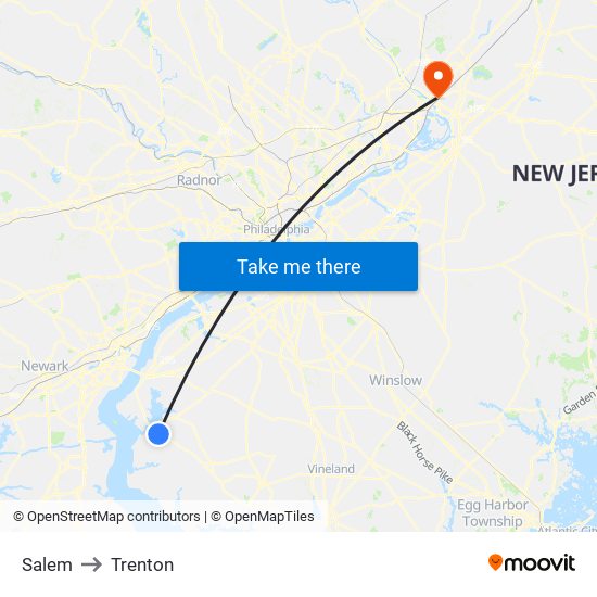 Salem to Trenton map