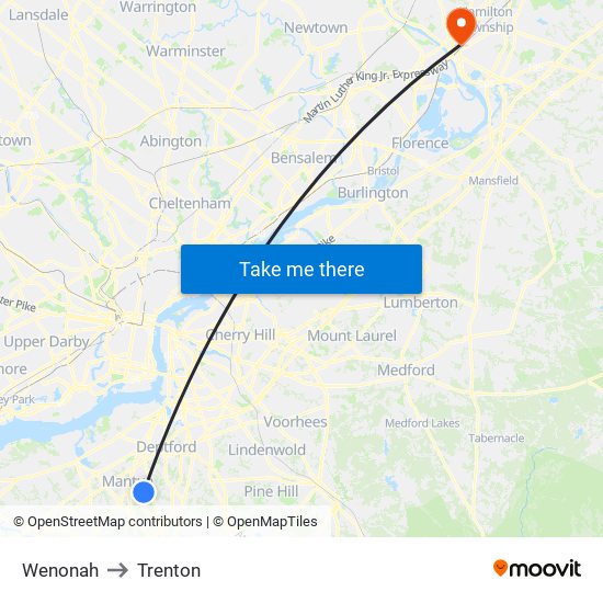 Wenonah to Trenton map