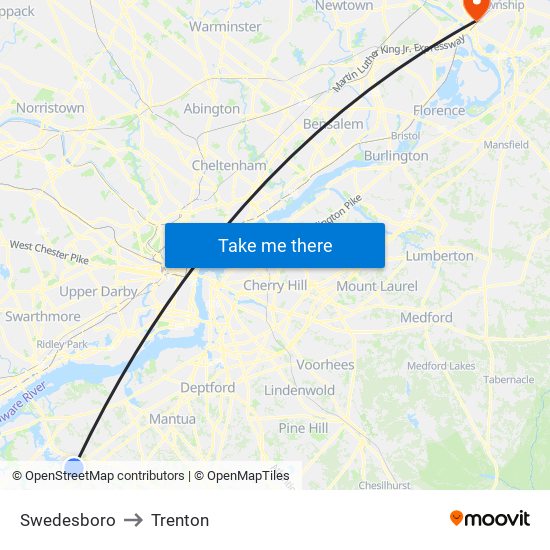 Swedesboro to Trenton map