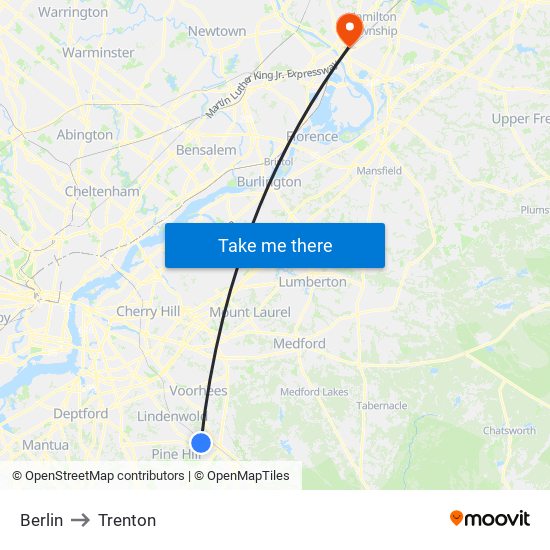 Berlin to Trenton map