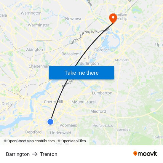 Barrington to Trenton map