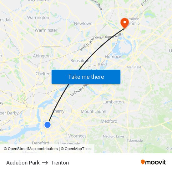 Audubon Park to Trenton map
