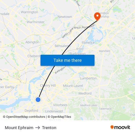 Mount Ephraim to Trenton map