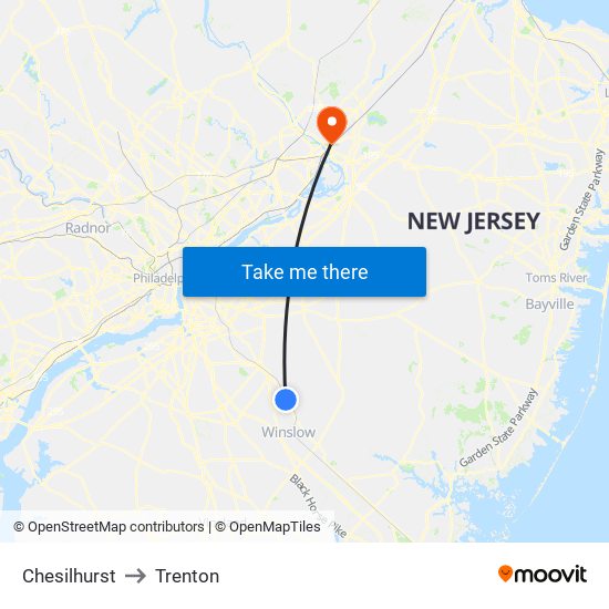 Chesilhurst to Trenton map