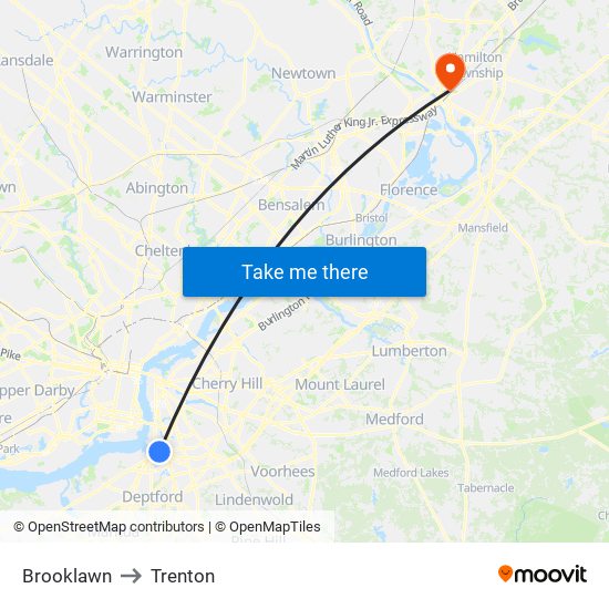 Brooklawn to Trenton map