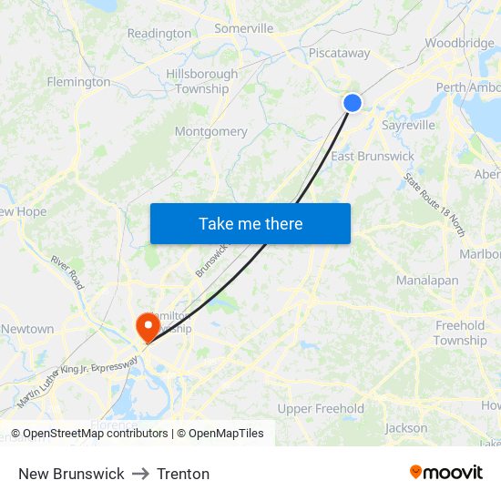 New Brunswick to Trenton map