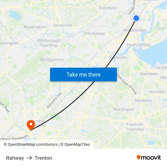 Rahway to Trenton map