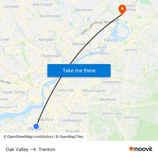 Oak Valley to Trenton map