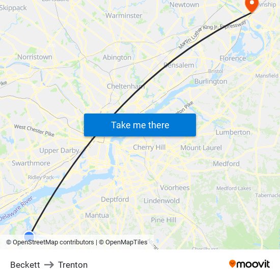Beckett to Trenton map