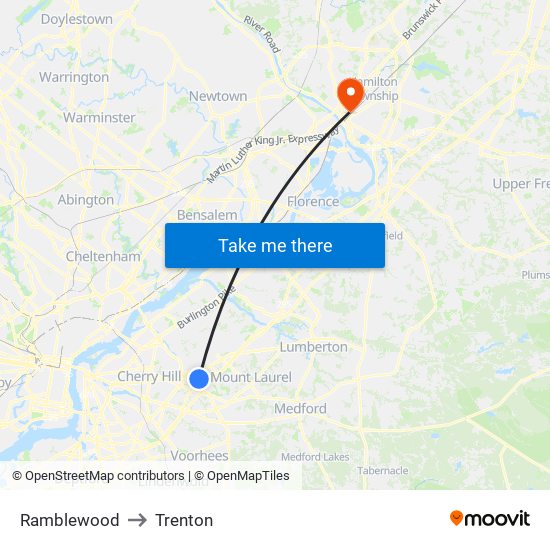 Ramblewood to Trenton map