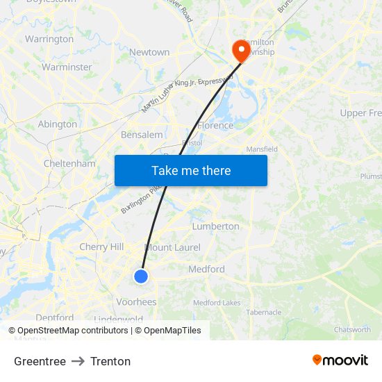 Greentree to Trenton map