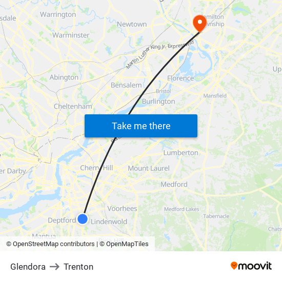 Glendora to Trenton map