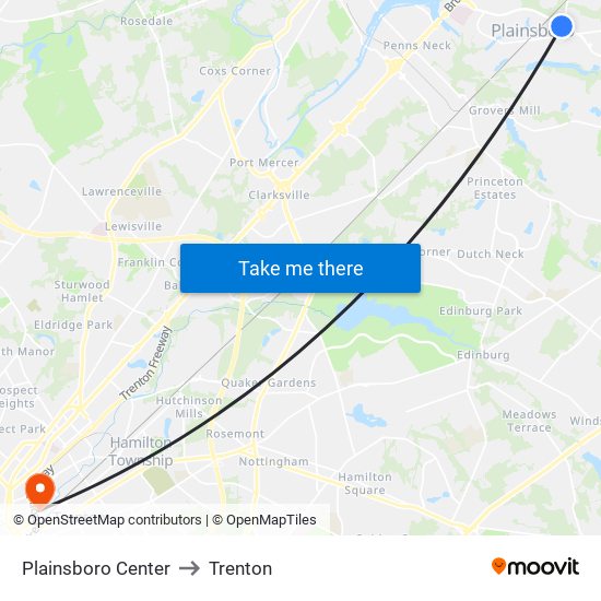 Plainsboro Center to Trenton map