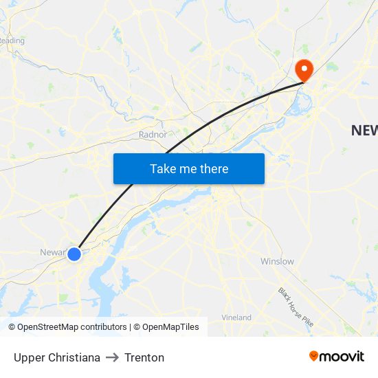 Upper Christiana to Trenton map