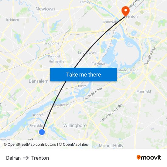Delran to Trenton map