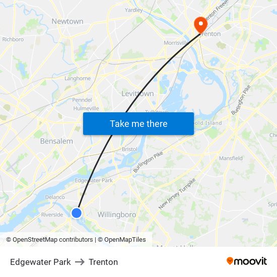 Edgewater Park to Trenton map