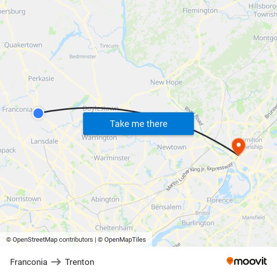 Franconia to Trenton map