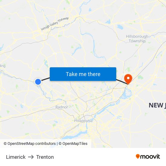 Limerick to Trenton map