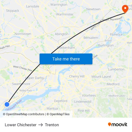 Lower Chichester to Trenton map