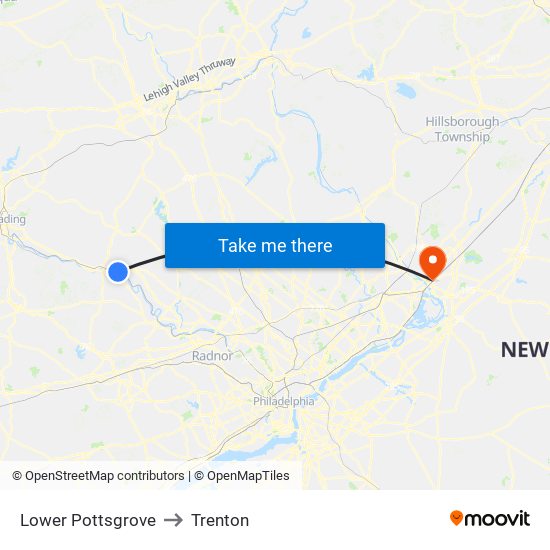 Lower Pottsgrove to Trenton map