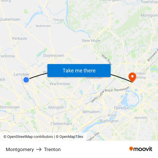 Montgomery to Trenton map