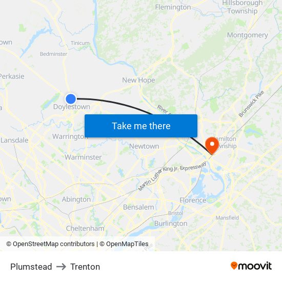 Plumstead to Trenton map