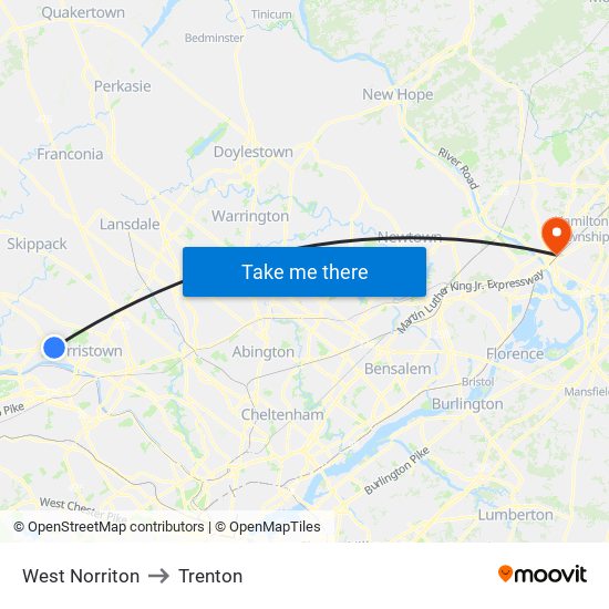 West Norriton to Trenton map