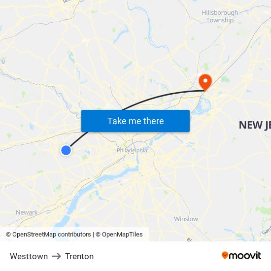 Westtown to Trenton map