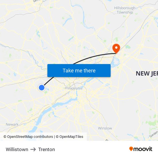 Willistown to Trenton map