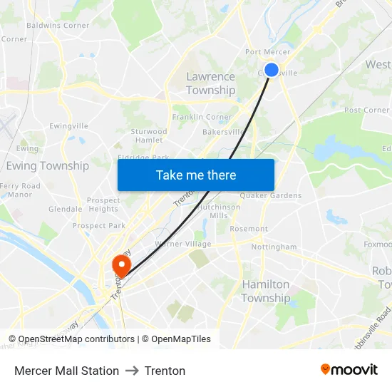 Mercer Mall Station to Trenton map