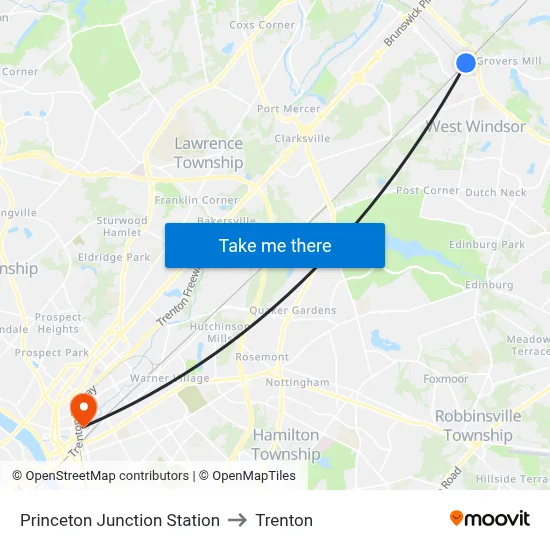 Princeton Junction Station to Trenton map