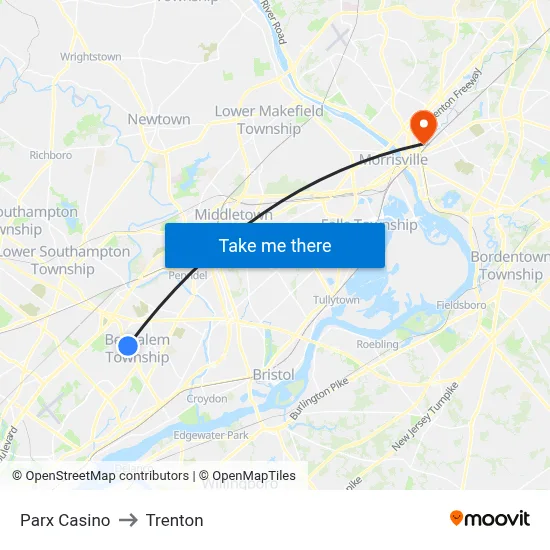Parx Casino to Trenton map