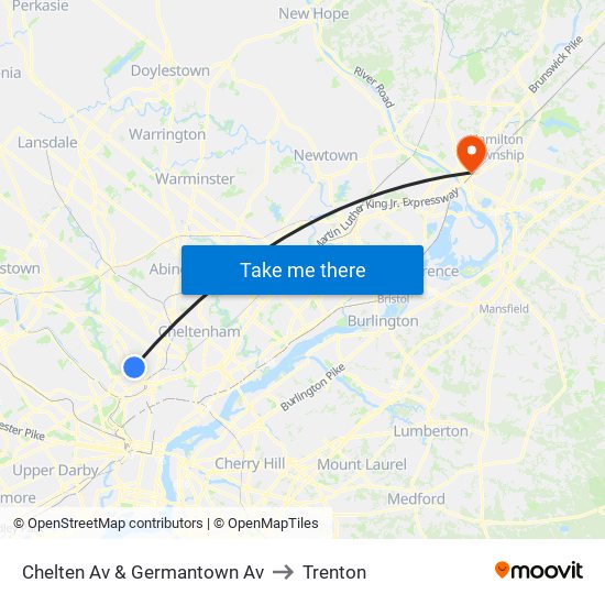 Chelten Av & Germantown Av to Trenton map