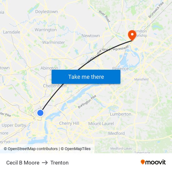 Cecil B Moore to Trenton map