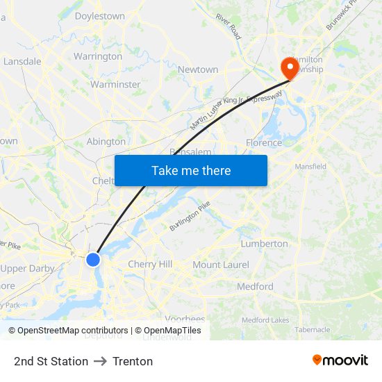 2nd St Station to Trenton map