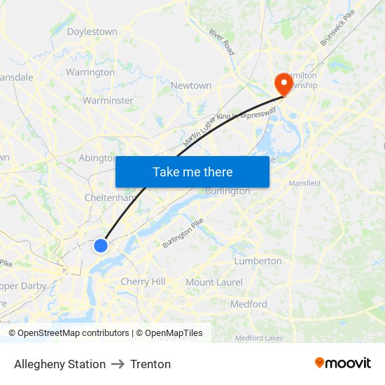 Allegheny Station to Trenton map