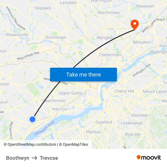 Boothwyn to Trevose map