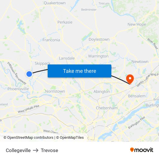 Collegeville to Trevose map