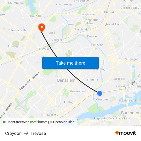 Croydon to Trevose map