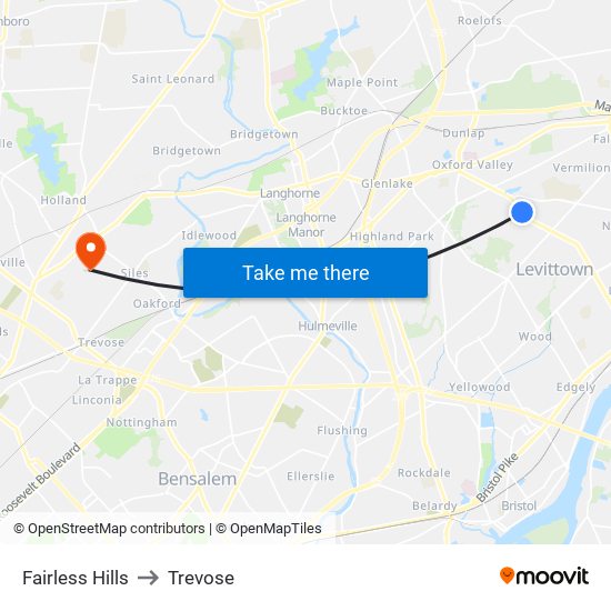 Fairless Hills to Trevose map