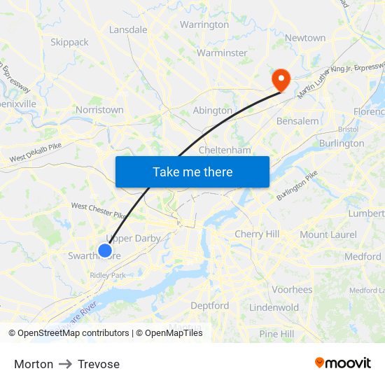 Morton to Trevose map