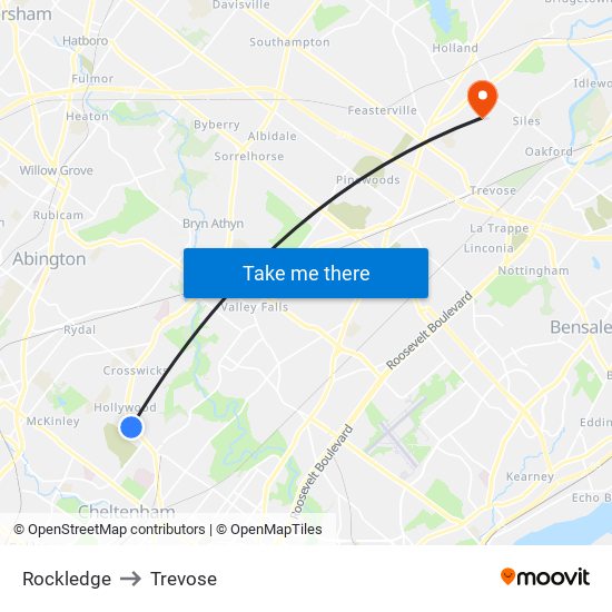 Rockledge to Trevose map