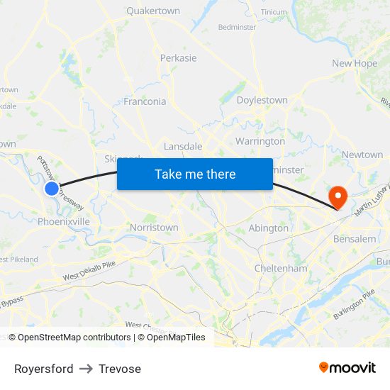 Royersford to Trevose map