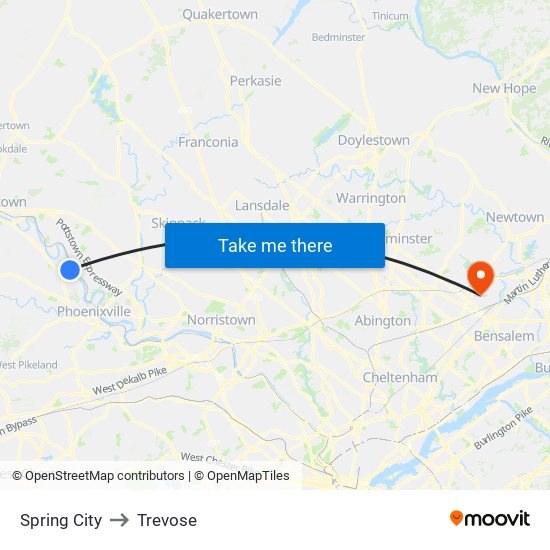 Spring City to Trevose map