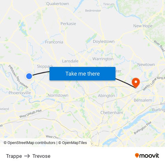 Trappe to Trevose map