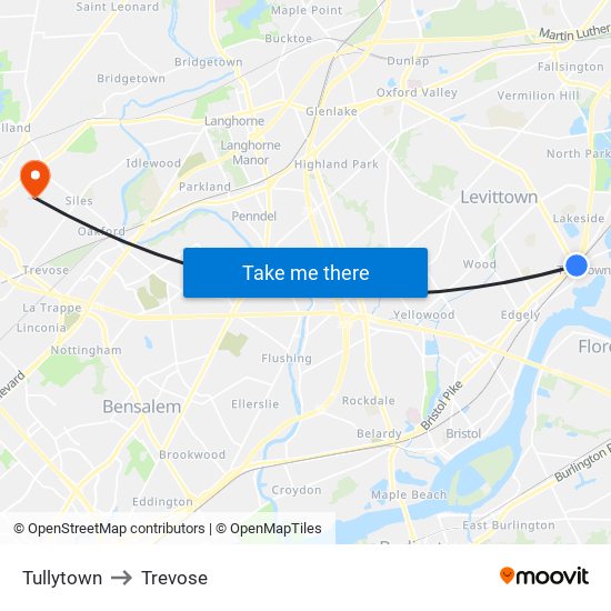 Tullytown to Trevose map